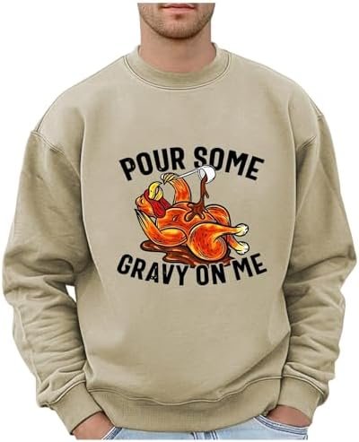 Men's Winter Thanksgiving Printed Solid Color Top Casual Crew Neck Pullover Hoodie Cold Weather Hoodies Men