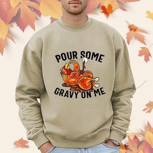 Men's Winter Thanksgiving Printed Solid Color Top Casual Crew Neck Pullover Hoodie Cold Weather Hoodies Men