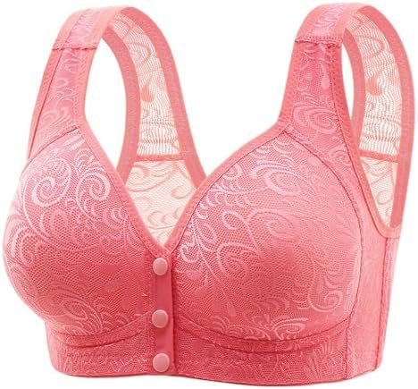 Women's Front Side Buckle Lace Edge without Steel Ring Movement Seamless Gathering Wireless Bras for Women