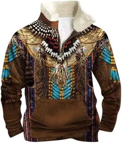 Men's Loose Pullover Casual Print Long Sleeve Stand Sweatshirt Bo Hoodie